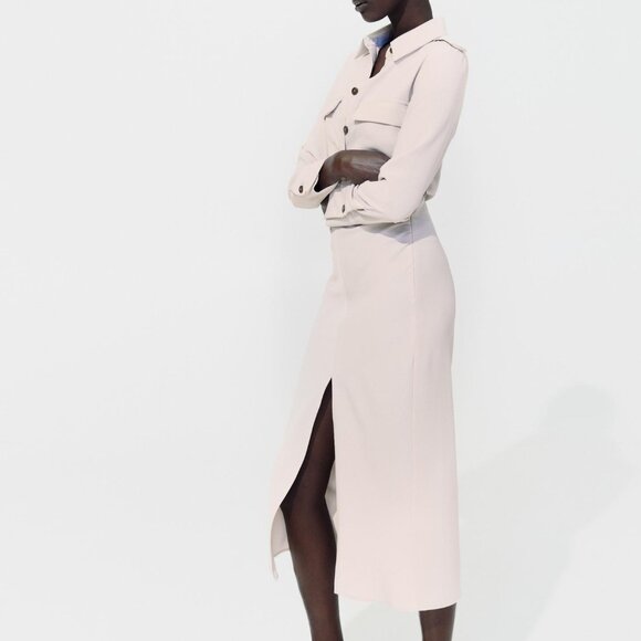 Zara DRAPED WAIST MIDI DRESS - Picture 5 of 9